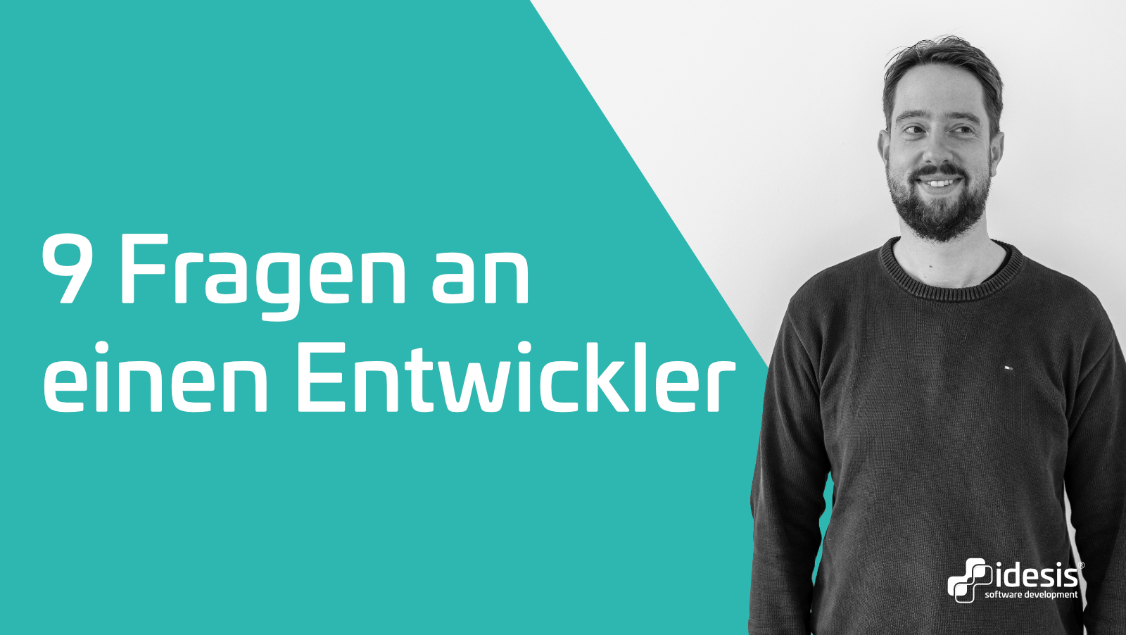 Ein Bild von Software-Entwickler Julian Kauke, neben dem Satz "9 Fragen an einen Entwickler"