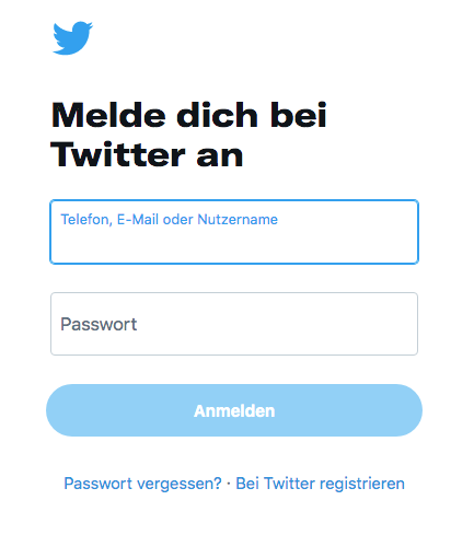 Der mobile Anmeldescreen von Twitter