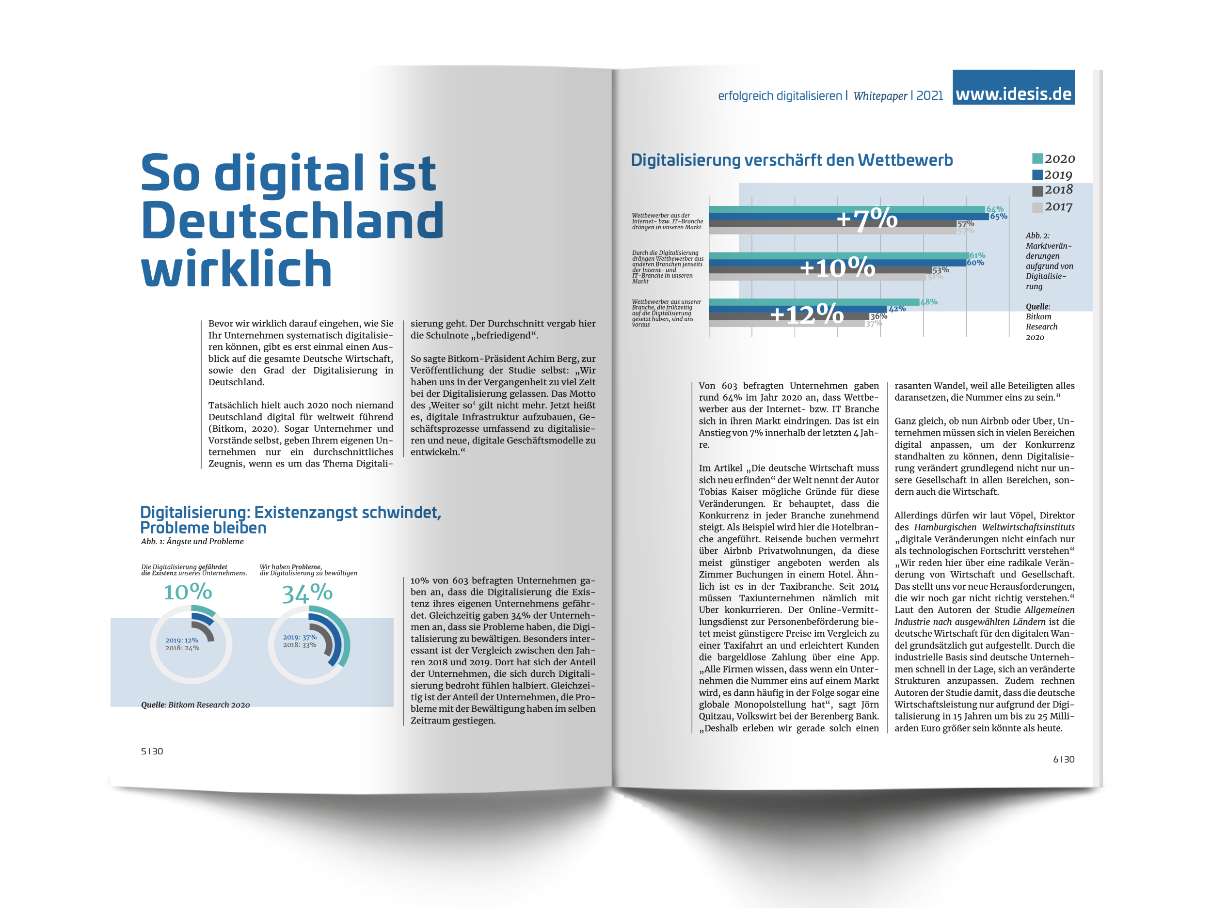 Eine aufgeklappte Doppelseite aus dem Whitepaper "erfolgreich digitialsieren"